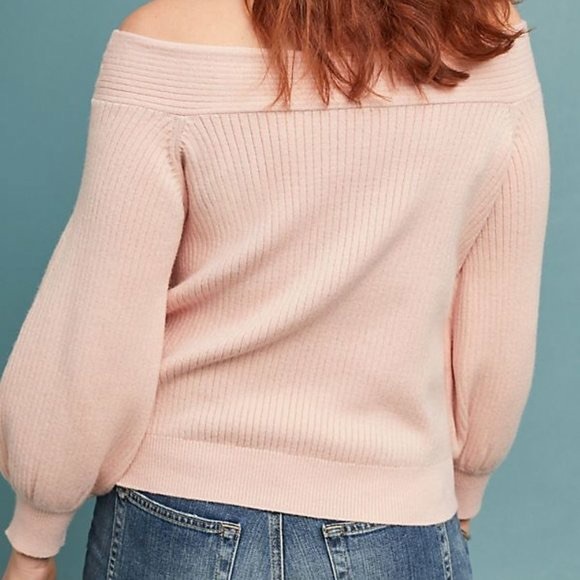 Anthropologie Moth Light Peach Dancer Off Shoulder Ribbed Sweater Size XS - Picture 3 of 13